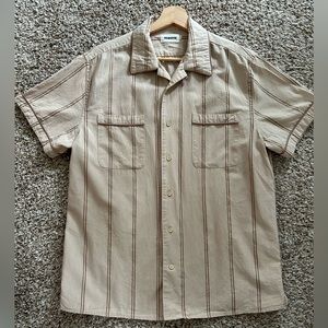 Taylor Stitch Tulum Camp Collar in Latte Stripe (Discontinued Color)